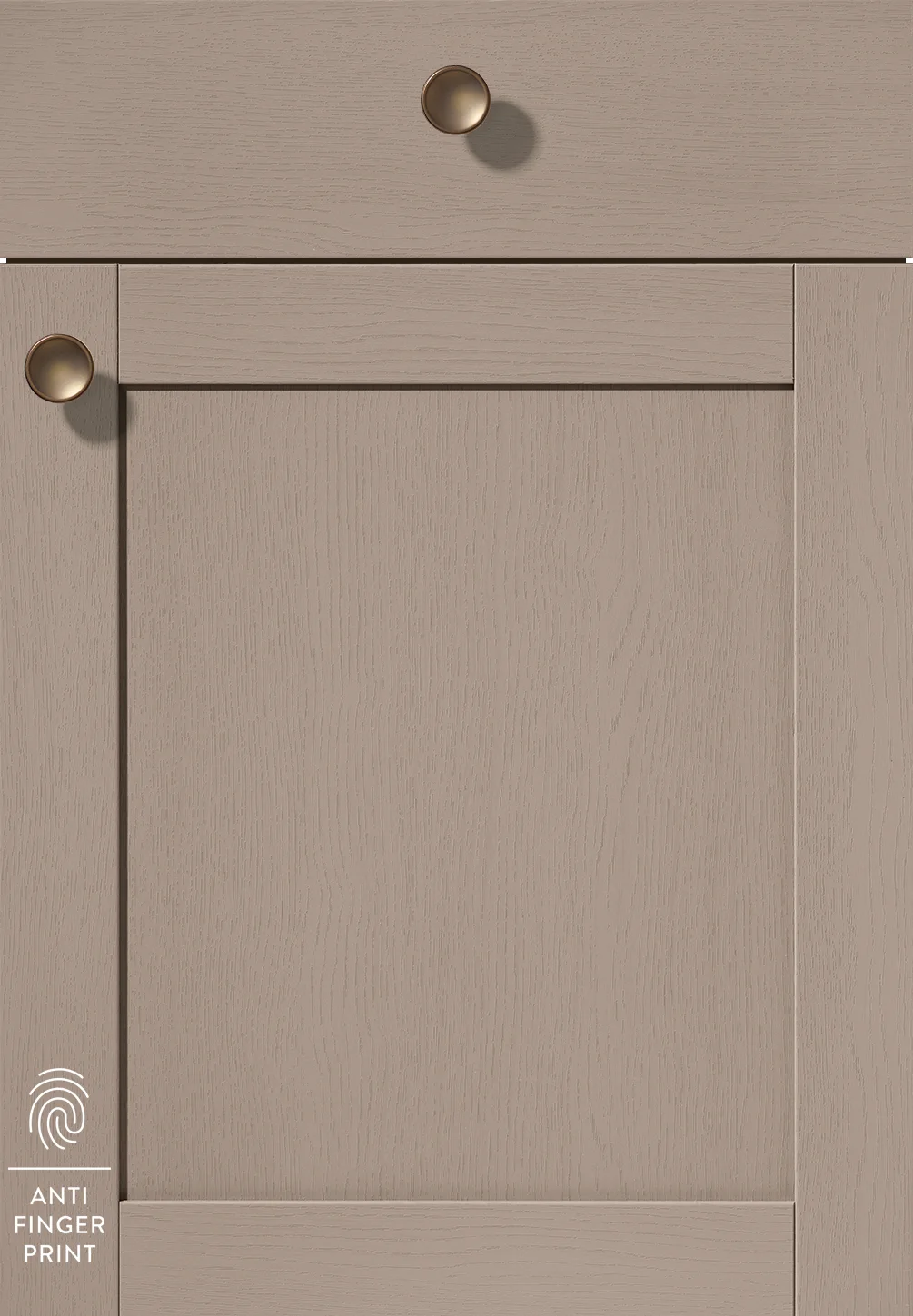 Matt lacquered frame front in a warm macchiato shade with wood texture and anti-fingerprint surface.