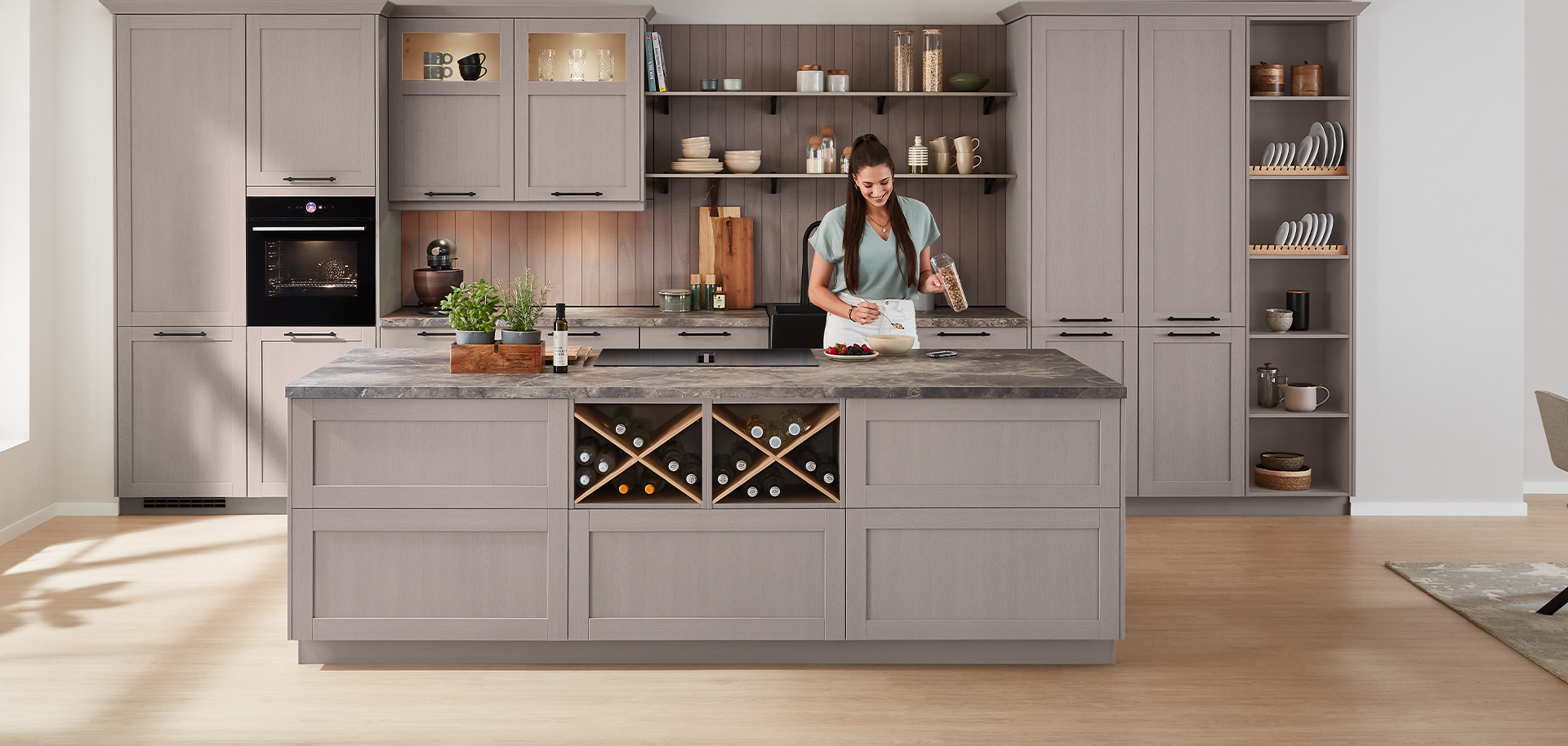 Practical country-style breakfast cabinet with clever storage space.